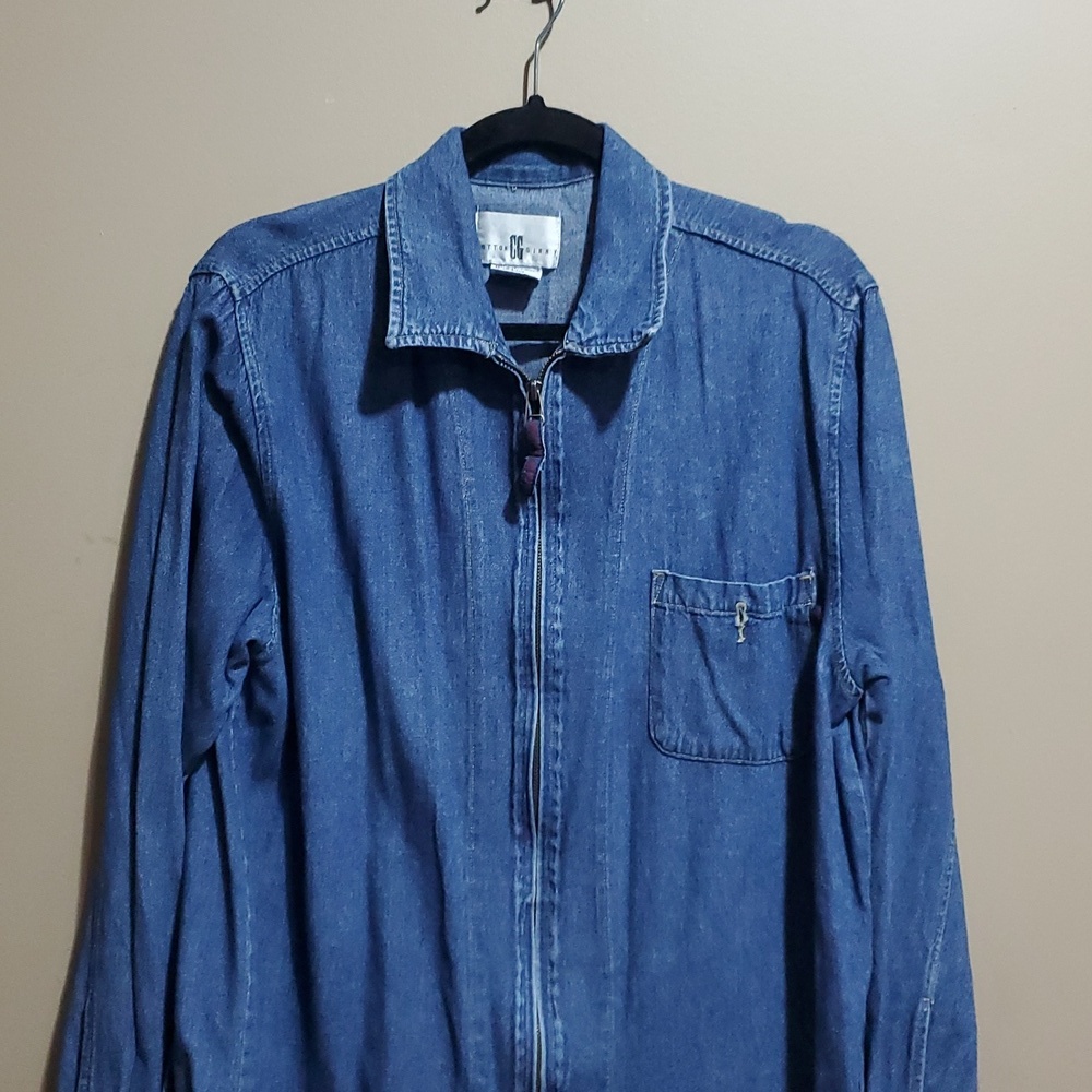 Cotton Ginny Classic Blue Denim Zippered Shirt Jacket Size Large - Picture 3 of 6